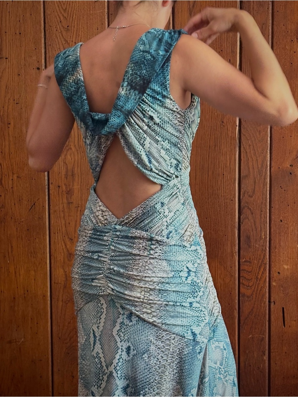 Roberto Cavalli Blue and Teal Snake-Print Evening Dress - Picture 10 of 11